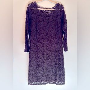 Plus size Black Lace over cocktail dress, long sleeve